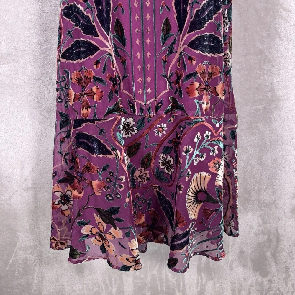 Free People Strawberry Fields Velvet Mini Dress Womens Small Purple Tapestry
